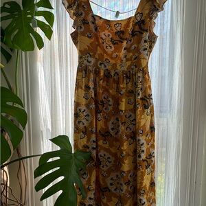 Chic Backless Floral Dress in Mustard